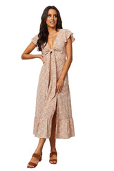 Robe décontractée à manches courtes et col en V en georgette imprimée